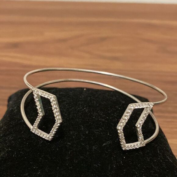 Stainless Steel Adjustable Bracelet With Pave Crystals. - Picture 1 of 6